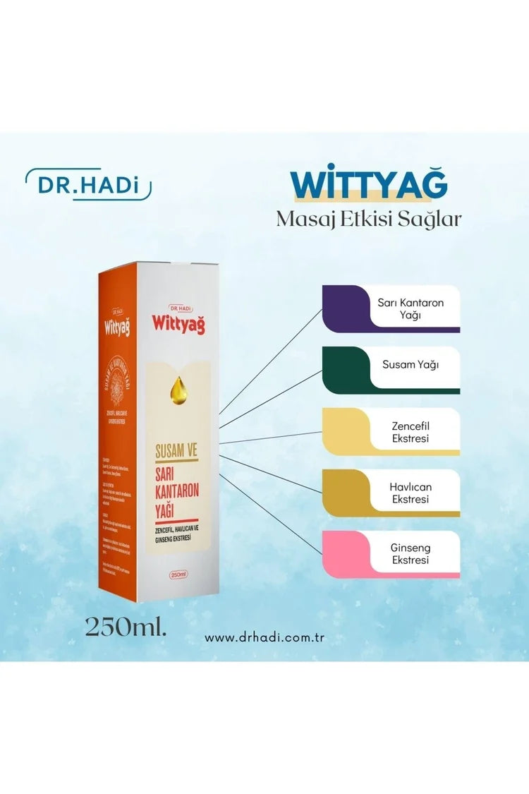 Wittyağ 250 ml Bitkisel Masaj Yağı | Sarı Kantaron / Ginseng & Zencefil Ekstreli | Doğal Cilt Bakımı