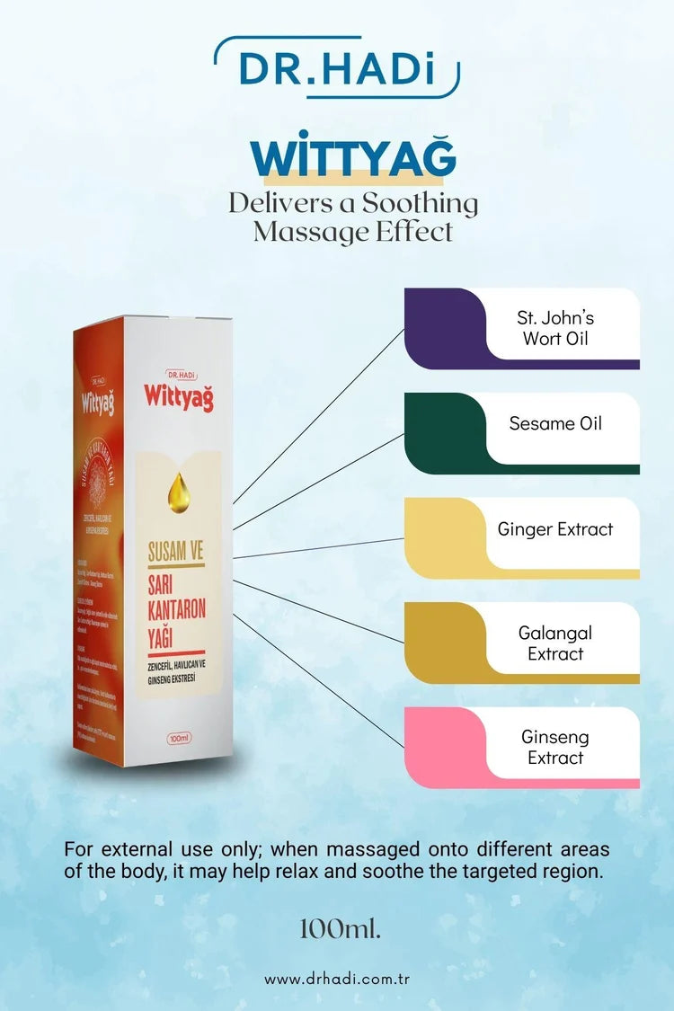 Wittyağ Bitkisel Masaj Yağı | Sarı Kantaron / Ginseng & Zencefil Ekstreli | Doğal Cilt Bakımı 100 ml
