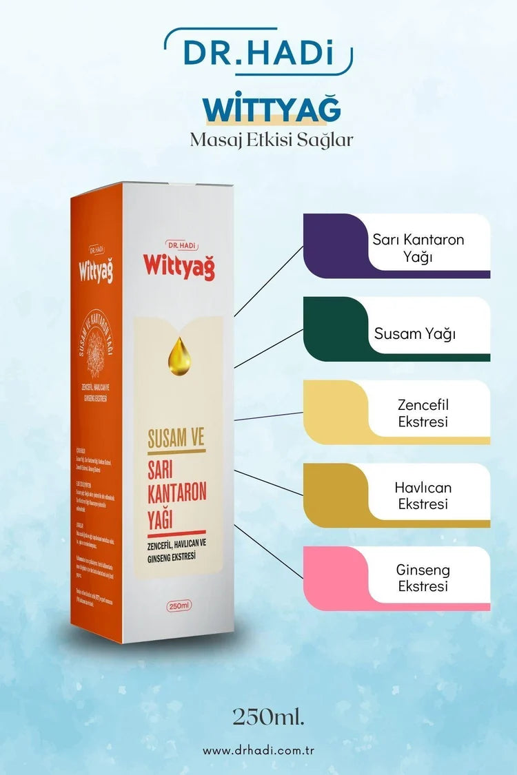 Wittyağ 250 ml Bitkisel Masaj Yağı | Sarı Kantaron / Ginseng & Zencefil Ekstreli | Doğal Cilt Bakımı