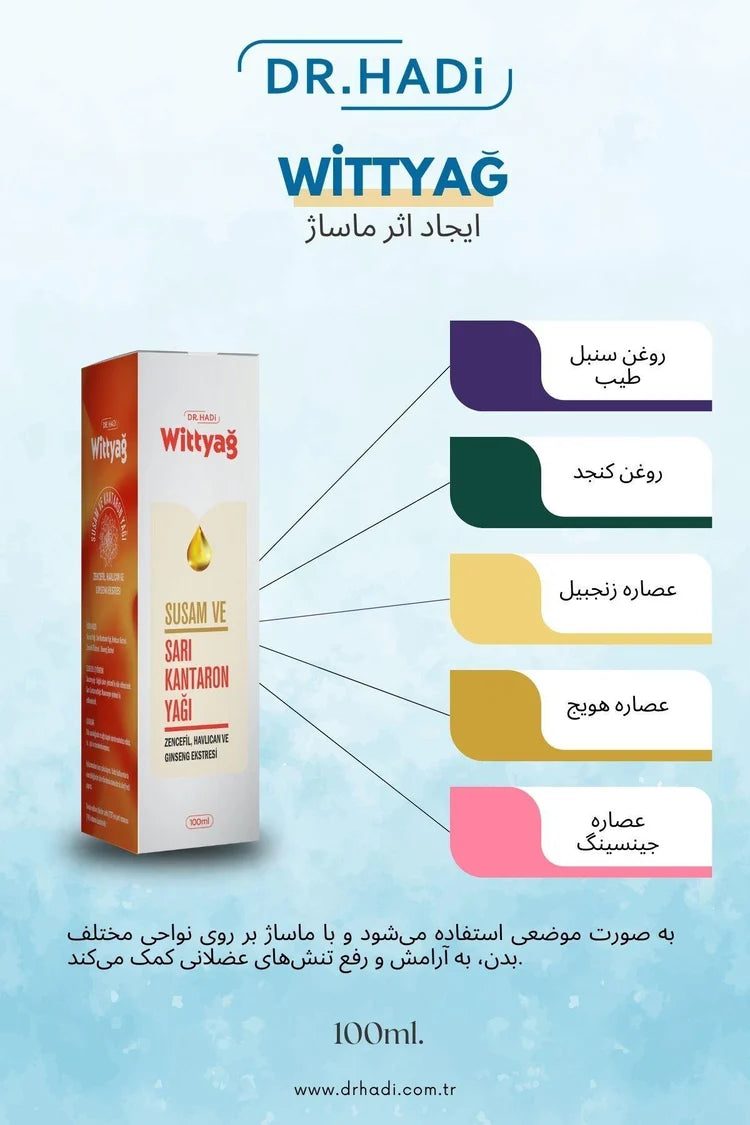 Wittyağ Bitkisel Masaj Yağı | Sarı Kantaron / Ginseng & Zencefil Ekstreli | Doğal Cilt Bakımı 100 ml